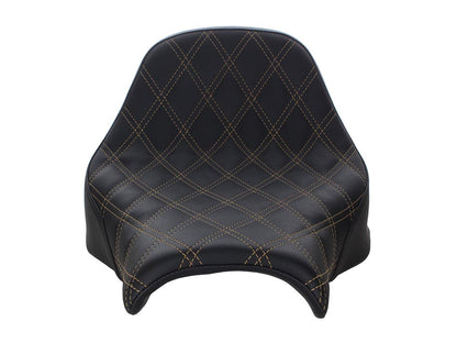 Renegade LS Solo Seat with Gold Double Diamond Lattice Stitch. Fits Fat Bob 2018-2024