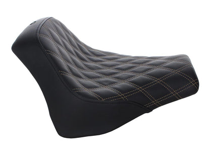Renegade LS Solo Seat with Gold Double Diamond Lattice Stitch. Fits Fat Bob 2018-2024