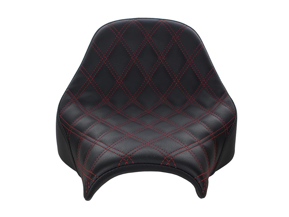 Renegade LS Solo Seat with Red Double Diamond Lattice Stitch. Fits Fat Bob 2018-2024