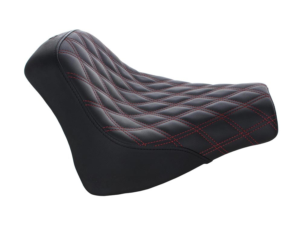 Renegade LS Solo Seat with Red Double Diamond Lattice Stitch. Fits Fat Bob 2018-2024