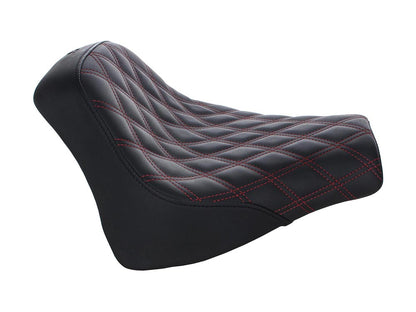 Renegade LS Solo Seat with Red Double Diamond Lattice Stitch. Fits Fat Bob 2018-2024