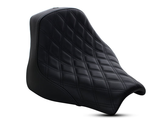 Renegade LS Solo Seat with Black Double Diamond Lattice Stitch. Fits Fat Bob 2018-2024