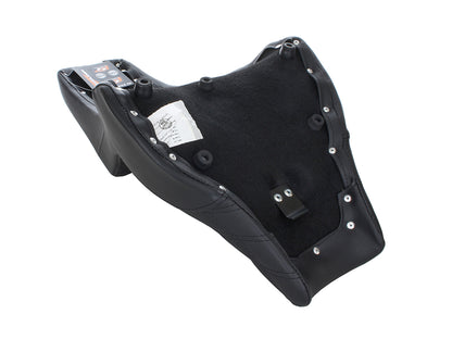 Step-Up LS Dual Seat with Black Double Diamond Lattice Stitch. Fits Fat Bob 2018-2024