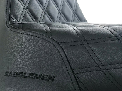 Step-Up LS Dual Seat with Black Double Diamond Lattice Stitch. Fits Fat Bob 2018-2024