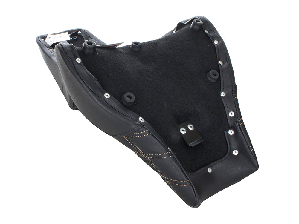 Step-Up LS Dual Seat with Gold Double Diamond Lattice Stitch. Fits Fat Bob 2018-2024