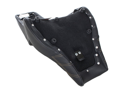 Step-Up LS Dual Seat with Gold Double Diamond Lattice Stitch. Fits Fat Bob 2018-2024