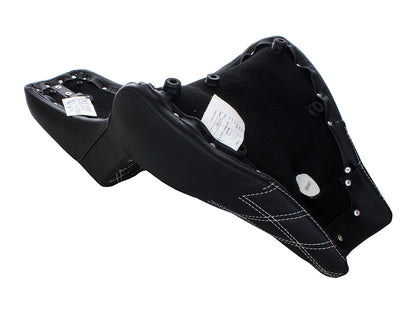 Step-Up LS Dual Seat with White Double Diamond Lattice Stitch. Fits Fat Bob 2018-2024