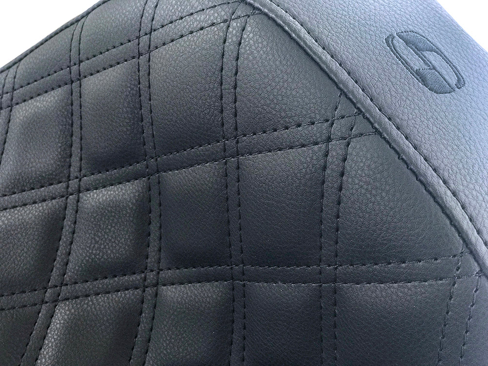 Renegade LS Solo Seat with Black Double Diamond Lattice Stitch. Fits Sport Glide & Low Rider 2018up, Low Rider S 2020up & Low Rider ST 2022up.