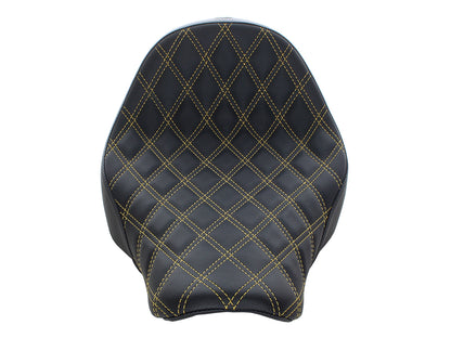 Renegade LS Solo Seat with Gold Double Diamond Lattice Stitch. Fits Sport Glide & Low Rider 2018up, Low Rider S 2020up & Low Rider ST 2022up.