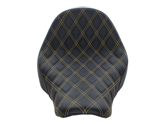 Renegade LS Solo Seat with Gold Double Diamond Lattice Stitch. Fits Sport Glide & Low Rider 2018up, Low Rider S 2020up & Low Rider ST 2022up.