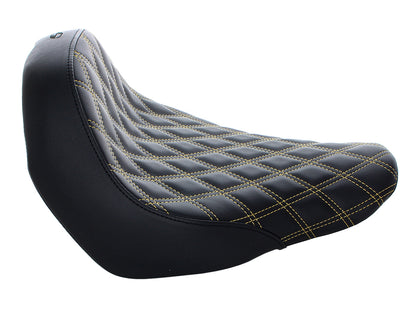 Renegade LS Solo Seat with Gold Double Diamond Lattice Stitch. Fits Sport Glide & Low Rider 2018up, Low Rider S 2020up & Low Rider ST 2022up.