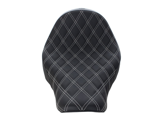Renegade LS Solo Seat with White Double Diamond Lattice Stitch. Fits Sport Glide & Low Rider 2018up, Low Rider S 2020up & Low Rider ST 2022up.