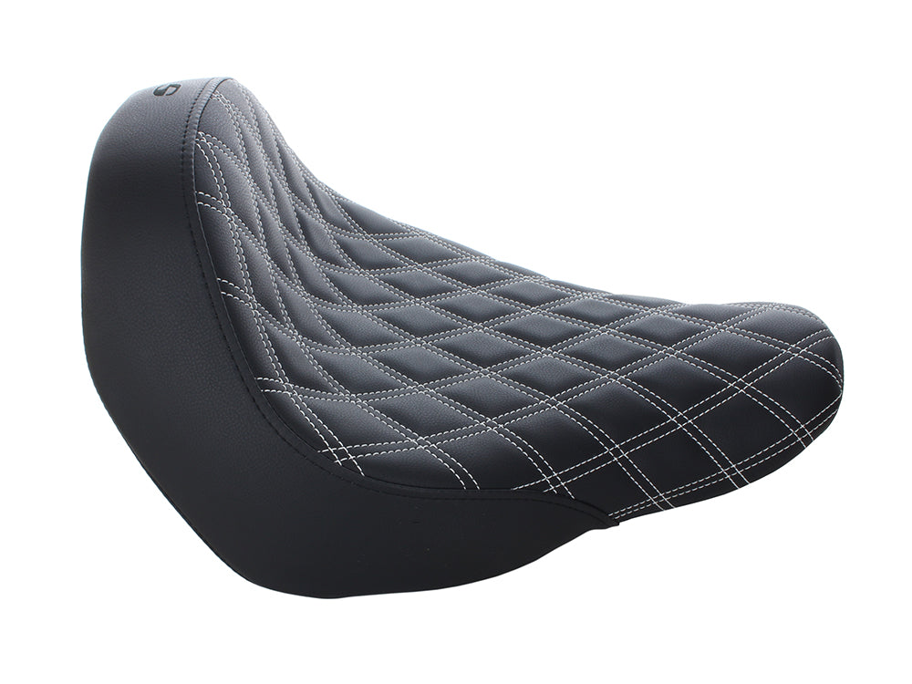 Renegade LS Solo Seat with White Double Diamond Lattice Stitch. Fits Sport Glide & Low Rider 2018up, Low Rider S 2020up & Low Rider ST 2022up.
