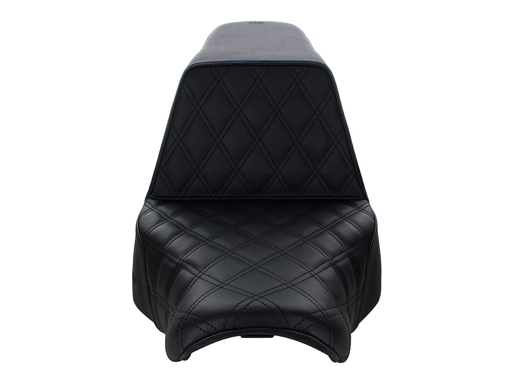 Step-Up LS Dual Seat with Black Double Diamond Lattice Stitch. Fits Sport Glide & Low Rider 2018up, Low Rider S 2020up & Low Rider ST 2022up.