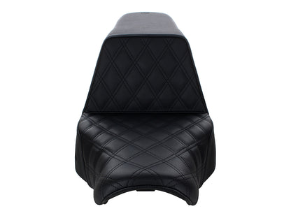 Step-Up LS Dual Seat with Black Double Diamond Lattice Stitch. Fits Sport Glide & Low Rider 2018up, Low Rider S 2020up & Low Rider ST 2022up.
