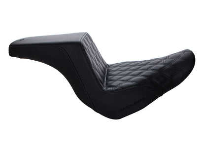 Step-Up LS Dual Seat with Black Double Diamond Lattice Stitch. Fits Sport Glide & Low Rider 2018up, Low Rider S 2020up & Low Rider ST 2022up.