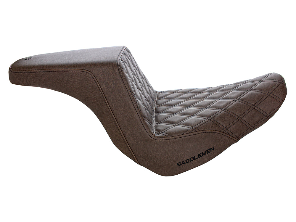 Brown Step-Up LS Dual Seat with Black Double Diamond Lattice Stitch. Fits Sport Glide & Low Rider 2018up, Low Rider S 2020up & Low Rider ST 2022up.