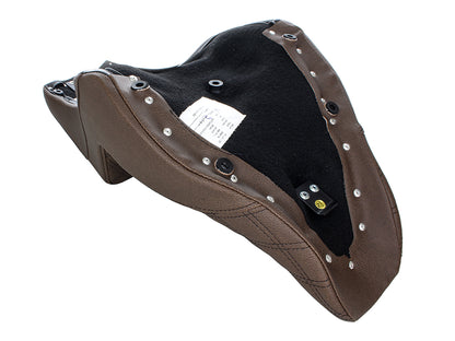 Brown Step-Up LS Dual Seat with Black Double Diamond Lattice Stitch. Fits Sport Glide & Low Rider 2018up, Low Rider S 2020up & Low Rider ST 2022up.