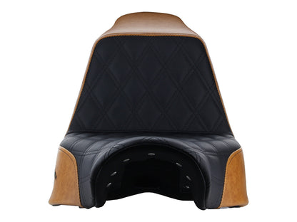 Custom Black & Brown Step-Up LS Dual Seat with Black Double Diamond Lattice Stitch. Fits Sport Glide & Low Rider 2018up, Low Rider S 2020up & Low Rider ST 2022up.