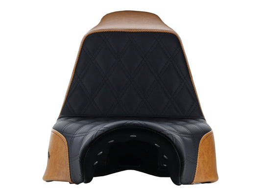 Custom Black & Brown Step-Up LS Dual Seat with Black Double Diamond Lattice Stitch. Fits Sport Glide & Low Rider 2018up, Low Rider S 2020up & Low Rider ST 2022up.