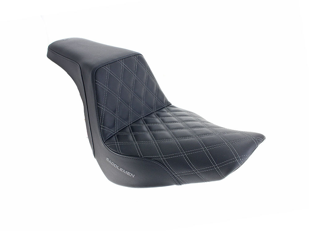 Step-Up LS Dual Seat with Dark Grey Double Diamond Lattice Stitch. Fits Sport Glide & Low Rider 2018up, Low Rider S 2020up & Low Rider ST 2022up.