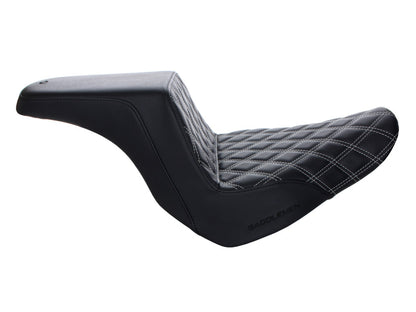 Step-Up LS Dual Seat with Silver Double Diamond Lattice Stitch. Fits Sport Glide & Low Rider 2018up, Low Rider S 2020up & Low Rider ST 2022up.
