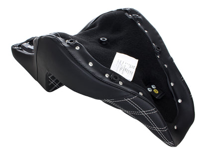 Step-Up LS Dual Seat with White Double Diamond Lattice Stitch. Fits Sport Glide & Low Rider 2018up, Low Rider S 2020up & Low Rider ST 2022up.