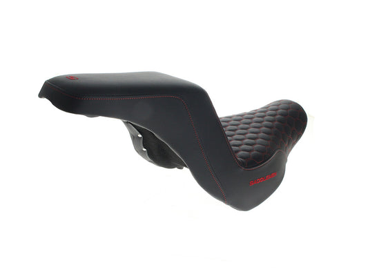 Step-Up HC Dual Seat with Red Honeycomb Stitch. Fits Sport Glide & Low Rider 2018up, Low Rider S 2020up & Low Rider ST 2022up