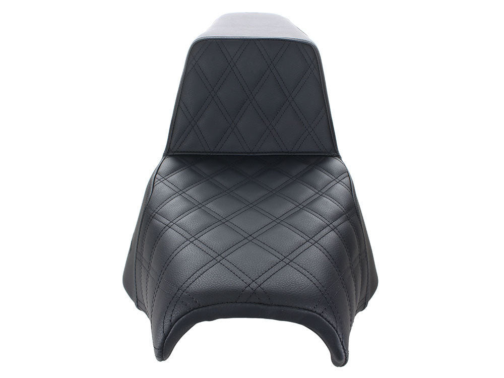 Step-Up LS Dual Seat with Black Double Diamond Lattice Stitch. Fits Softail Street Bob 2018up & Standard 2020up.