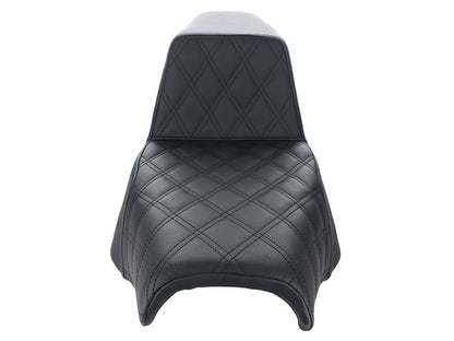 Step-Up LS Dual Seat with Black Double Diamond Lattice Stitch. Fits Softail Street Bob 2018up & Standard 2020up.