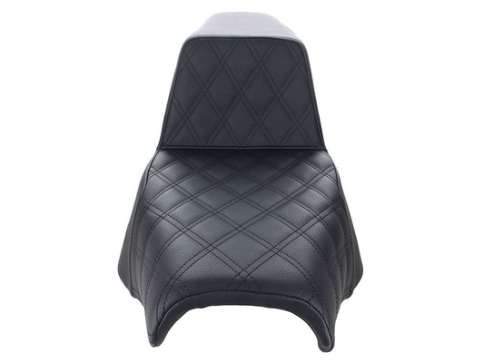 Step-Up LS Dual Seat with Black Double Diamond Lattice Stitch. Fits Softail Street Bob 2018up & Standard 2020up.