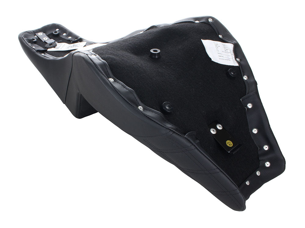 Step-Up LS Dual Seat with Black Double Diamond Lattice Stitch. Fits Softail Street Bob 2018up & Standard 2020up.