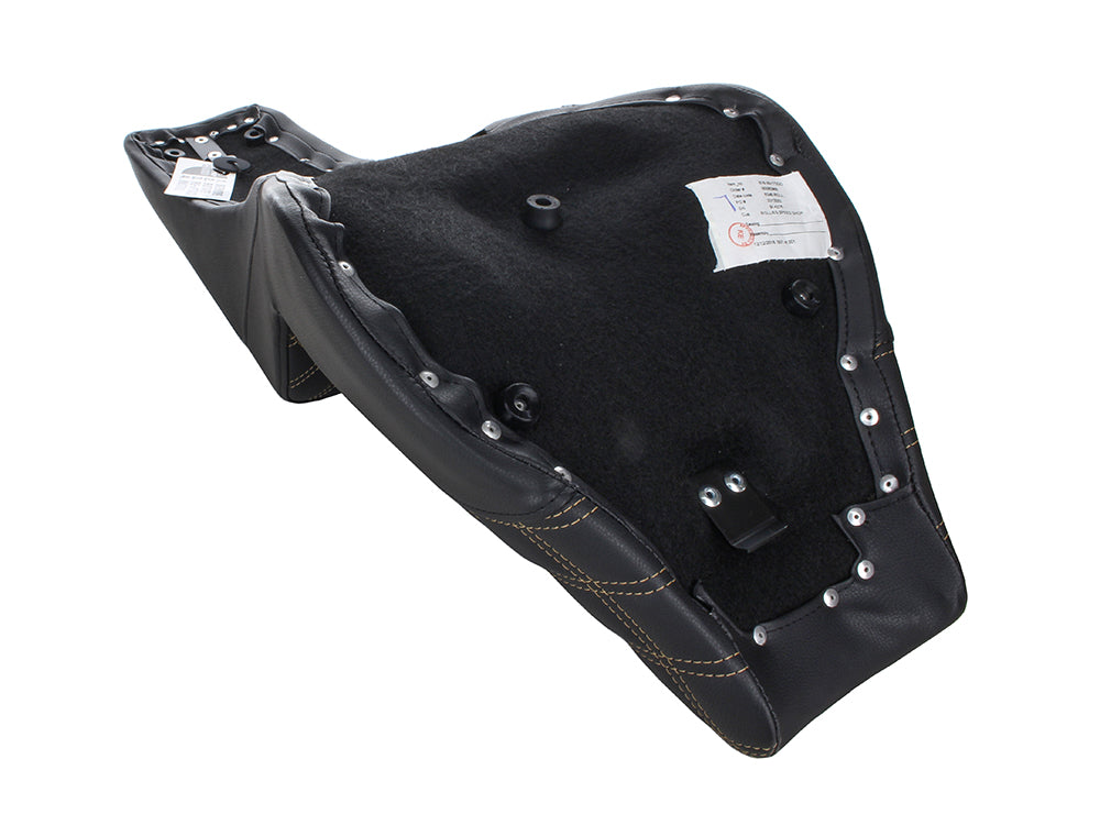 Step-Up LS Dual Seat with Gold Double Diamond Lattice Stitch. Fits Softail Street Bob 2018up & Standard 2020up.