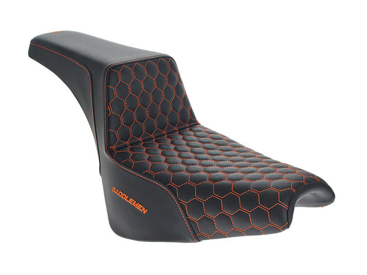Step-Up HC Dual Seat with Orange Honeycomb Stitch. Fits Softail Street Bob 2018up & Standard 2020up