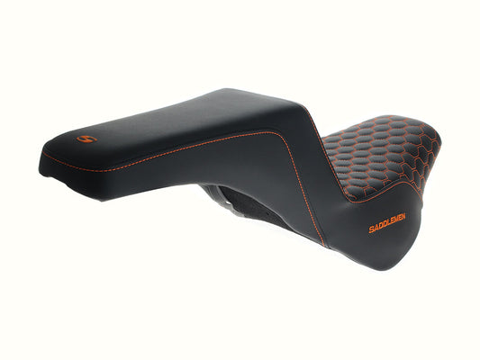 Step-Up HC Dual Seat with Orange Honeycomb Stitch. Fits Softail Street Bob 2018up & Standard 2020up