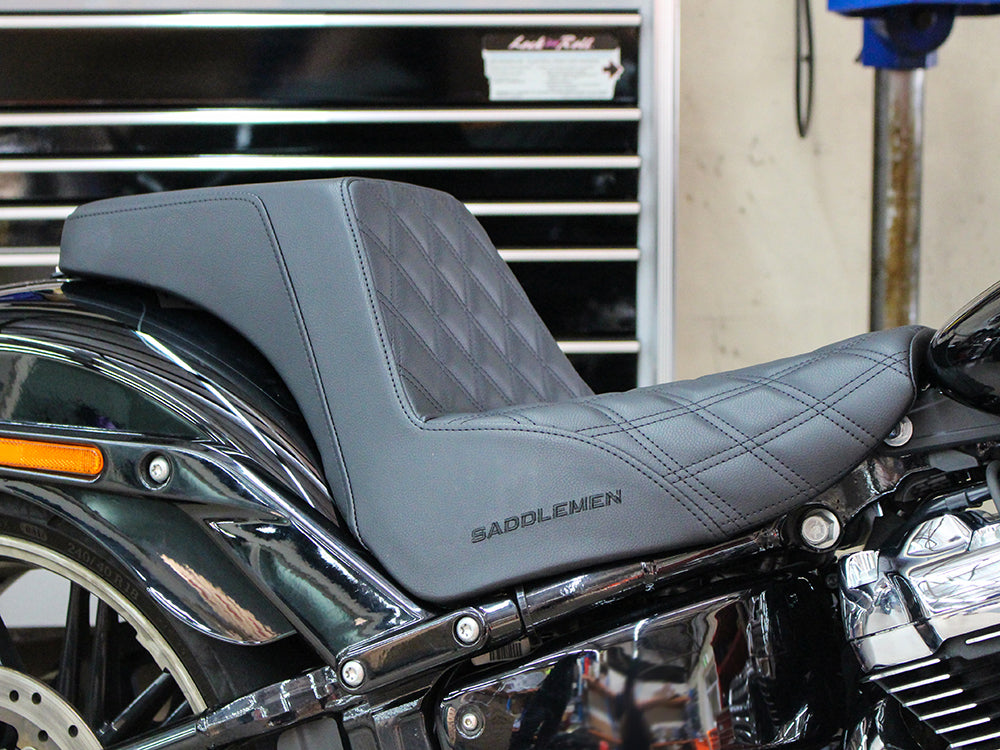 Step-Up Front LS Dual Seat with Black Double Diamond Lattice Stitch. Fits Breakout 2018-2022