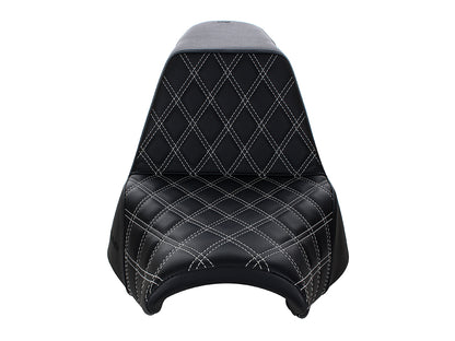 Step-Up Front LS Dual Seat with White Double Diamond Lattice Stitch. Fits Breakout 2018-2022