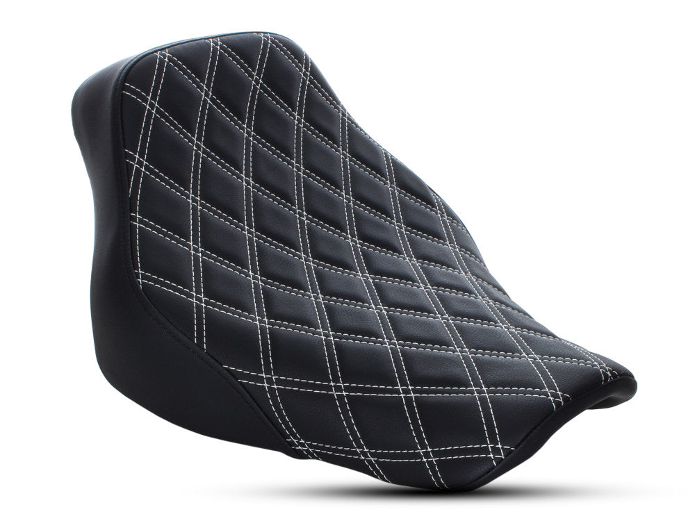 Renegade LS Solo Seat with White Double Diamond Lattice Stitch. Fits Softail Deluxe 2018-2020 & Heritage Classic 2018up