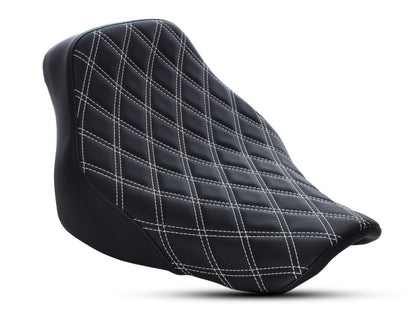 Renegade LS Solo Seat with White Double Diamond Lattice Stitch. Fits Softail Deluxe 2018-2020 & Heritage Classic 2018up