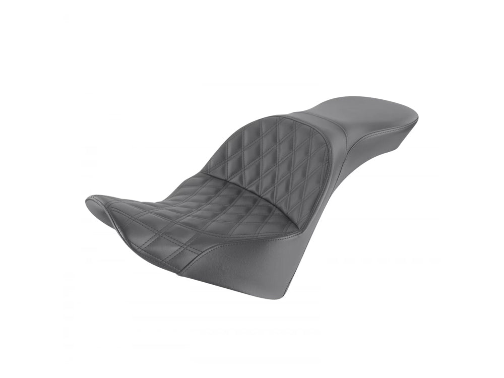 Explorer LS Dual Seat with Black Double Diamond Lattice Stitch. Fits Softail Deluxe 2018-2020, Slim 2018-2021 & Heritage Classic 2018up
