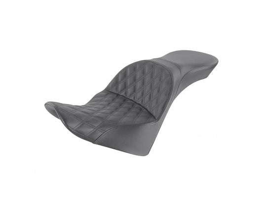 Explorer LS Dual Seat with Black Double Diamond Lattice Stitch. Fits Softail Deluxe 2018-2020, Slim 2018-2021 & Heritage Classic 2018up