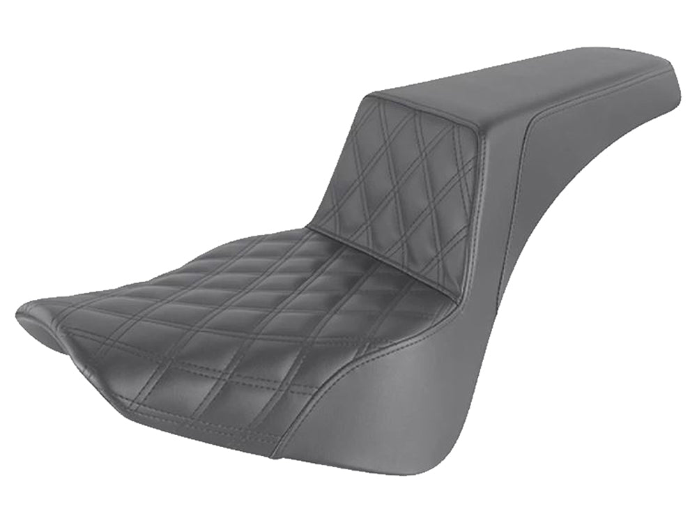 Step-Up LS Dual Seat with Black Double Diamond Lattice Stitch. Fits Softail Deluxe 2018-2020, Slim 2018-2021 & Heritage Classic 2018up