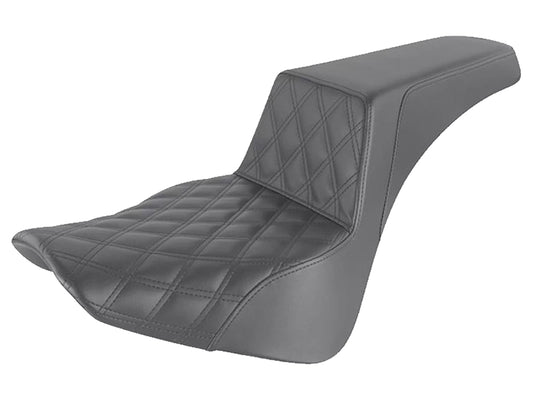 Step-Up LS Dual Seat with Black Double Diamond Lattice Stitch. Fits Softail Deluxe 2018-2020, Slim 2018-2021 & Heritage Classic 2018up