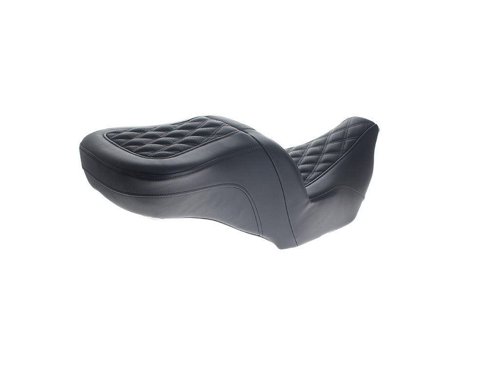 Step-Up LS Dual Seat with Black Double Diamond Lattice Stitch. Fits CVO Touring 2023up, Street Glide & Road Glide 2024up, Touring 2025up