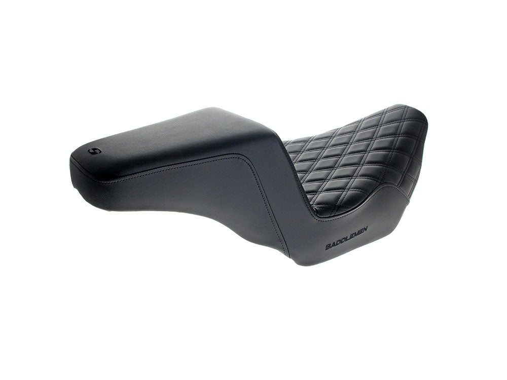 Extended Reach Step-Up LS Dual Seat with Black Double Diamond Lattice Stitch. Fits CVO Touring 2023up, Street Glide & Road Glide 2024up, Touring 2025up