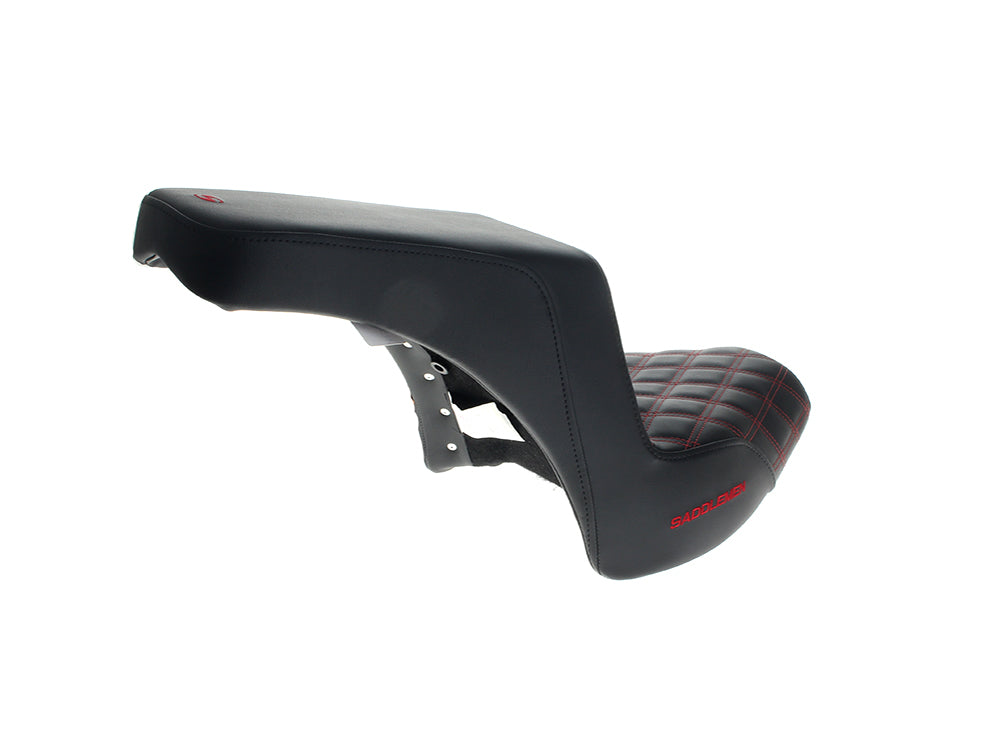 Step-Up LS Dual Seat with Red Double Diamond Lattice Stitch. Fits CVO Touring 2023up, Street Glide & Road Glide 2024up, Touring 2025up