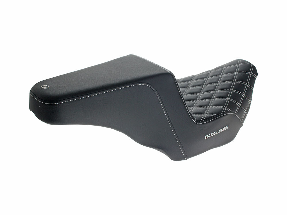 Step-Up LS Dual Seat with White Double Diamond Lattice Stitch. Fits CVO Touring 2023up, Street Glide & Road Glide 2024up, Touring 2025up