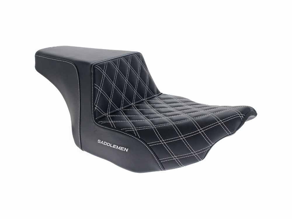 Step-Up LS Dual Seat with White Double Diamond Lattice Stitch. Fits CVO Touring 2023up, Street Glide & Road Glide 2024up, Touring 2025up