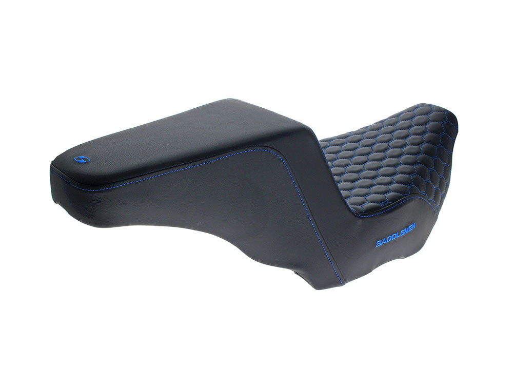 Step-Up HC Dual Seat with Blue Honeycomb Stitch. Fits CVO Touring 2023up, Street Glide & Road Glide 2024up, Touring 2025up