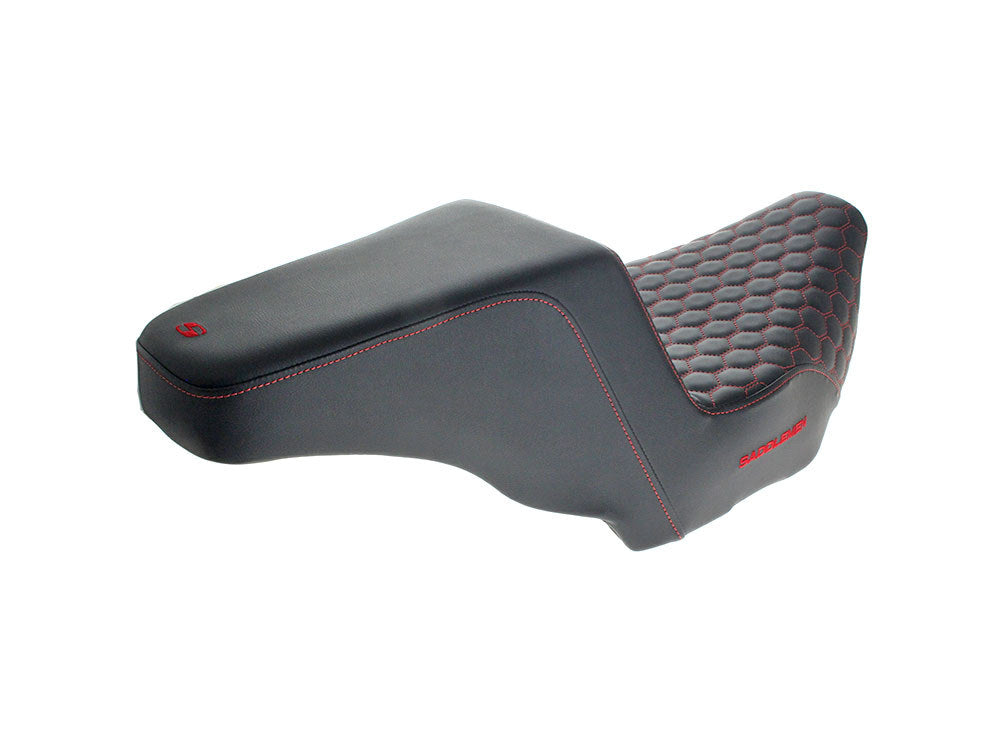 Step-Up HC Dual Seat with Red Honeycomb Stitch. Fits CVO Touring 2023up, Street Glide & Road Glide 2024up, Touring 2025up